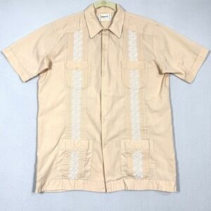 Vintage Guayabera Shirt Mens Medium Latin Wedding Retro Embroidered Perm Press